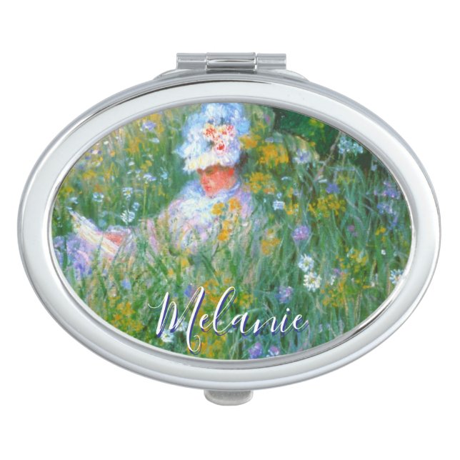 Lady of Claude Monet Painting Dans La Prairie Compact Mirror (Front)