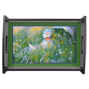 Lady of Claude Monet Painting Dans La Prairie Serving Tray