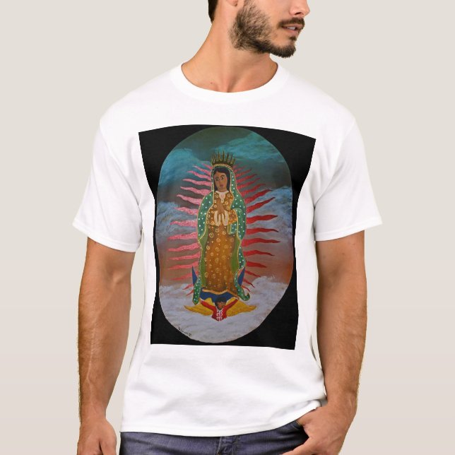 Lady of Guadalupe (blue tint) with black border T-Shirt (Front)