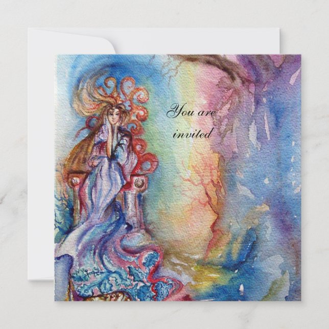 LADY OF LAKE 1, vibrant bright blue pink Invitation (Front)