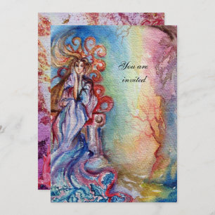 LADY OF LAKE 1, vibrant bright blue pink Invitation