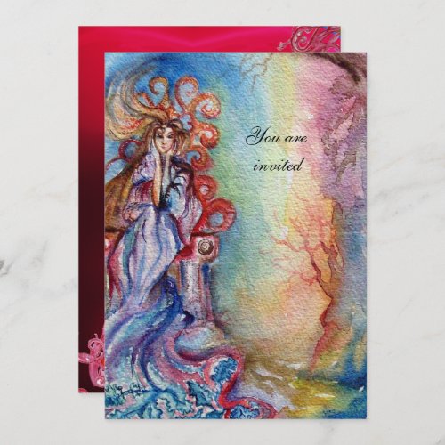 LADY OF LAKE  vibrant  blue pink gem burgundy Invitation