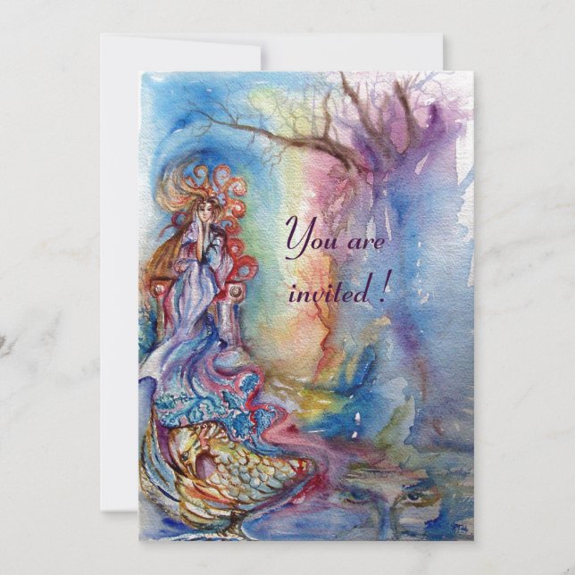 LADY OF LAKE , vibrant blue pink Invitation (Front)