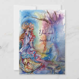 LADY OF LAKE , vibrant blue pink Invitation