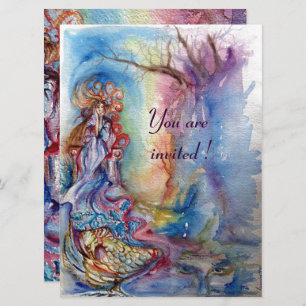LADY OF LAKE , vibrant blue pink Invitation
