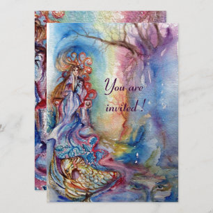 LADY OF LAKE , vibrant blue pink metallic silver Invitation