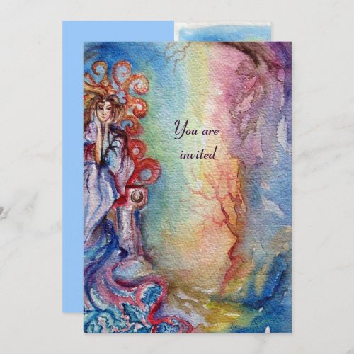 LADY OF LAKE  vibrant bright blue pink blue Invitation