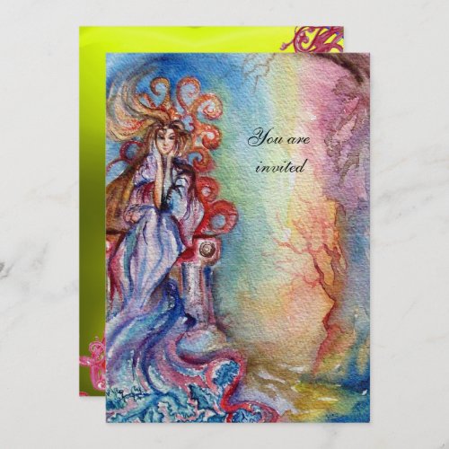 LADY OF LAKE  vibrant bright blue pink gem yellow Invitation