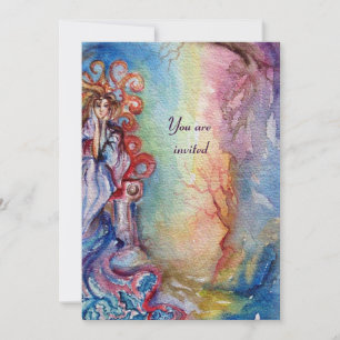 LADY OF LAKE , vibrant bright blue pink green Invitation