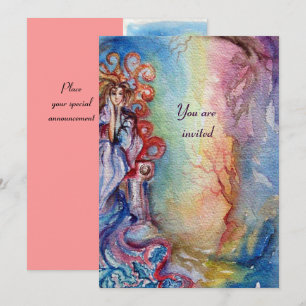 LADY OF LAKE , vibrant bright blue pink Invitation
