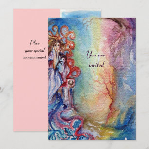 LADY OF LAKE , vibrant bright blue pink Invitation