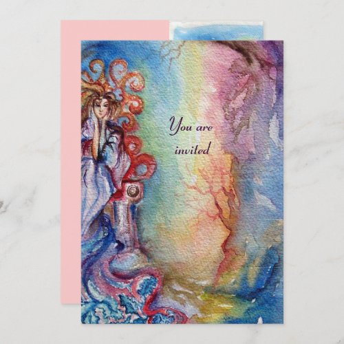 LADY OF LAKE  vibrant bright blue pink Invitation