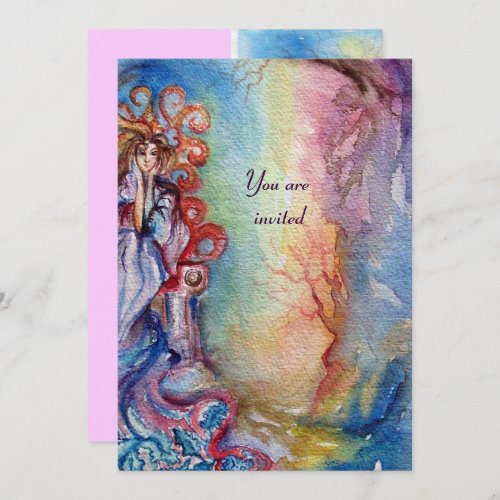 LADY OF LAKE  vibrant bright blue pink Invitation