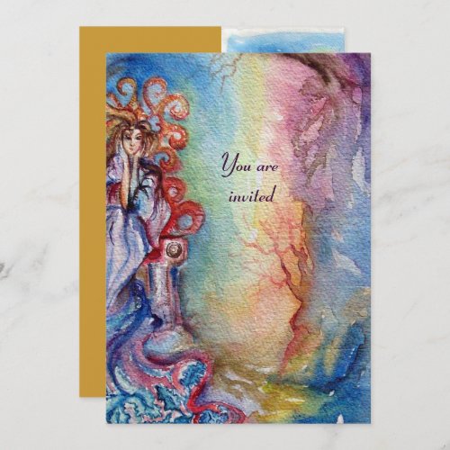 LADY OF LAKE  vibrant bright blue pink yellow Invitation