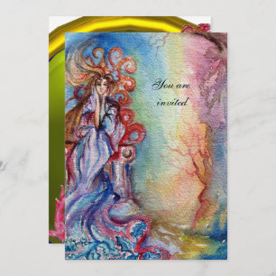 LADY OF LAKE , vibrant bright blue pink yellow Invitation