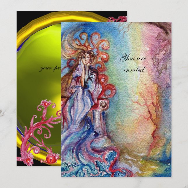LADY OF LAKE vibrant bright blue yellow purple Invitation (Front/Back)