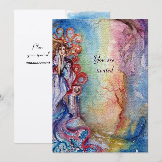 LADY OF LAKE , vibrant pink metallic champagne Invitation (Front/Back)