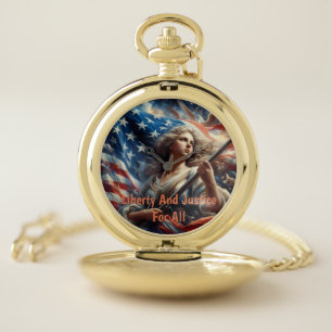 Lady Of Liberty - Patriotism Art Pocket Watch