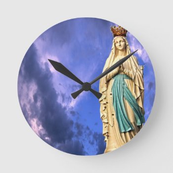 Lady Of Lourdes Round Clock by shanesimages at Zazzle