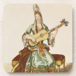 Lady of Quality Playing the Guitar, fashion plate, Drink Coaster