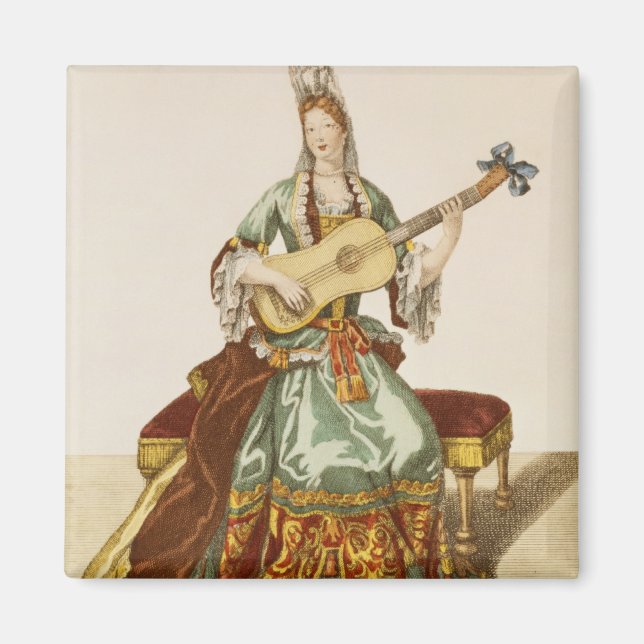 Lady of Quality Playing the Guitar, fashion plate, Magnet (Front)