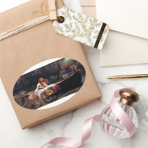 Lady Of Shallot on Boat JW Waterhouse Fine Art Oval Sticker