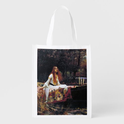 Lady Of Shallot on Boat JW Waterhouse Fine Art Reusable Grocery Bag