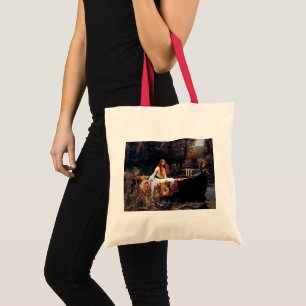 Lady Of Shallot on Boat Waterhouse Art Painting Tote Bag