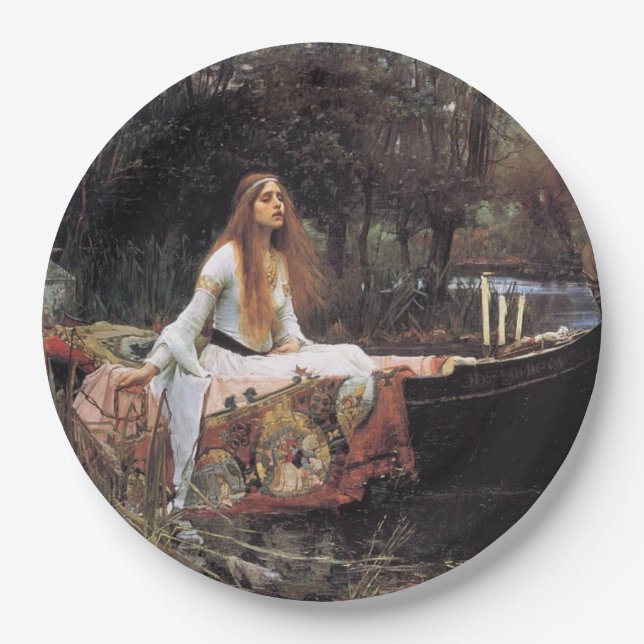 Lady Of Shallot Pre-Raphaelite Painting Paper Plates (Front)