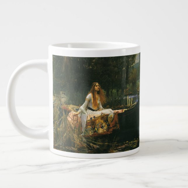 Lady of Shalott On Boat by John William Waterhouse Giant Coffee Mug (Left)