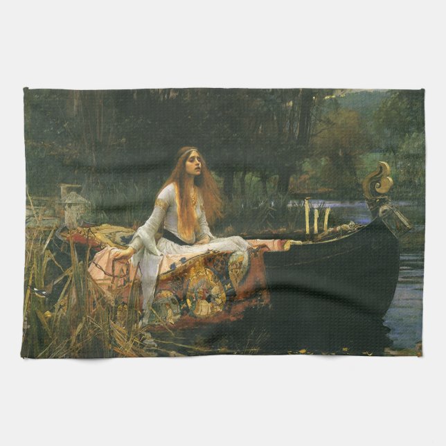 Lady of Shalott On Boat by John William Waterhouse Kitchen Towel (Horizontal)