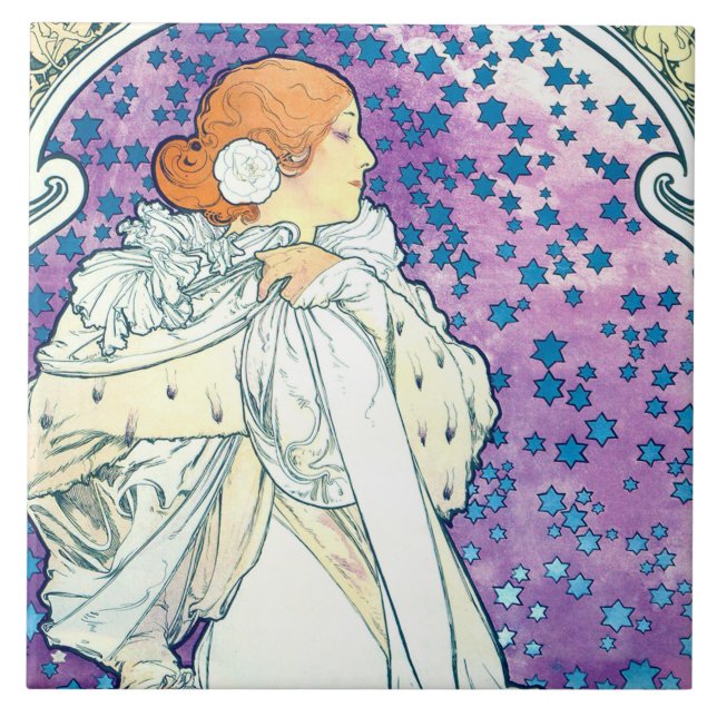 Lady of the Camelias, Alphonse Mucha Ceramic Tile (Front)