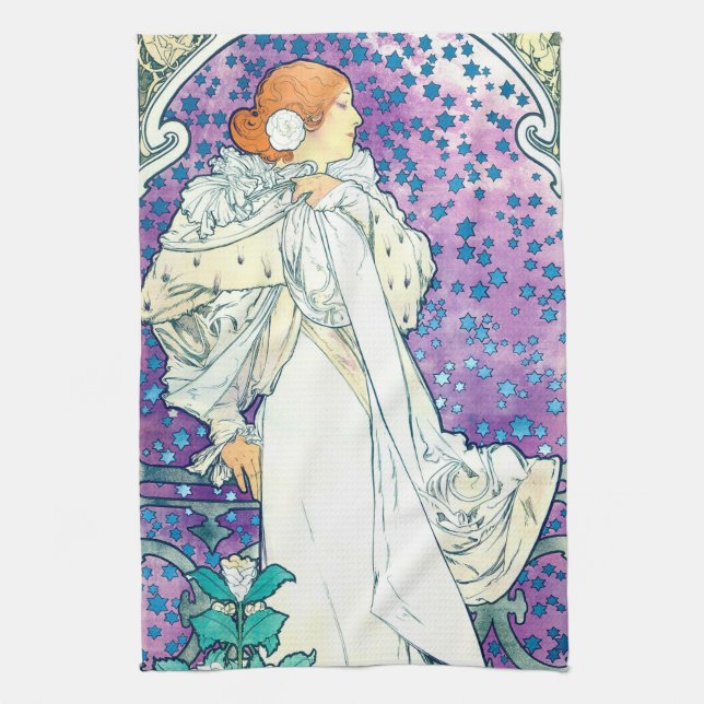 Lady of the Camelias, Alphonse Mucha Kitchen Towel (Vertical)