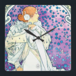 Lady of the Camelias, Alphonse Mucha Square Wall Clock<br><div class="desc">Alphonse Mucha (24 July 1860 – 14 July 1939) was a Czech painter, illustrator and graphic artist, living in Paris during the Art Nouveau period, best known for his distinctly stylized and decorative theatrical posters, particularly those of Sarah Bernhardt. He produced illustrations, advertisements, decorative panels, and designs, which became among...</div>