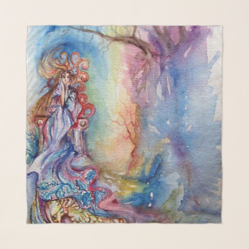 LADY OF THE LAKE ARTHURIAN LEGEND Blue Watercolor  Scarf