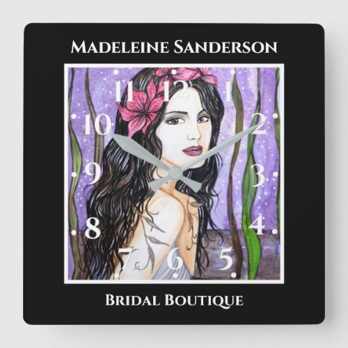 Lady of the Lake Fairy Tale Painting Black Frame Square Wall Clock