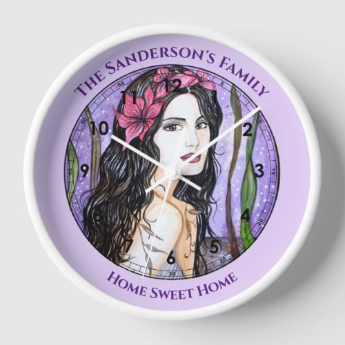 Lady of the Lake Fairy Tale Painting Lavender Clock