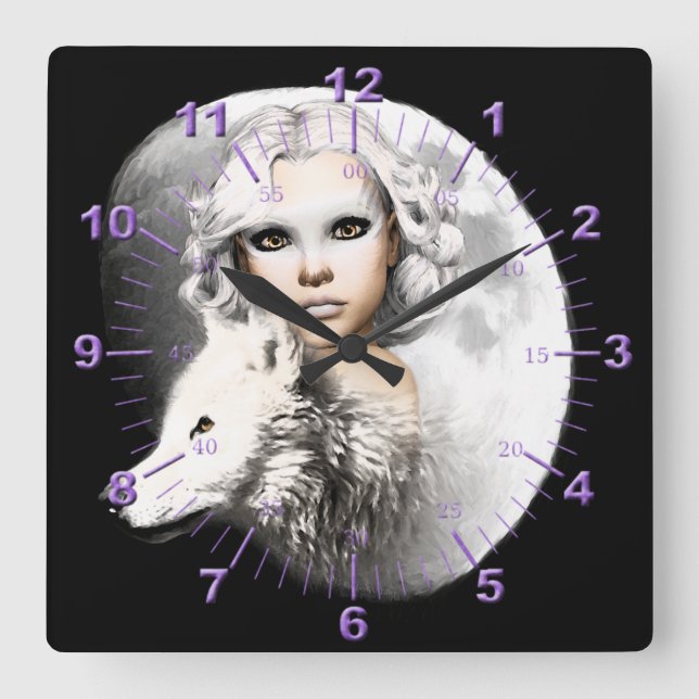 Lady of the Moon Square Wall Clock (Front)