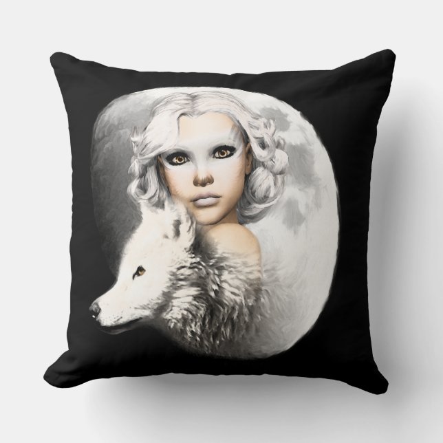 Lady of the Moon Throw Pillow (Front)