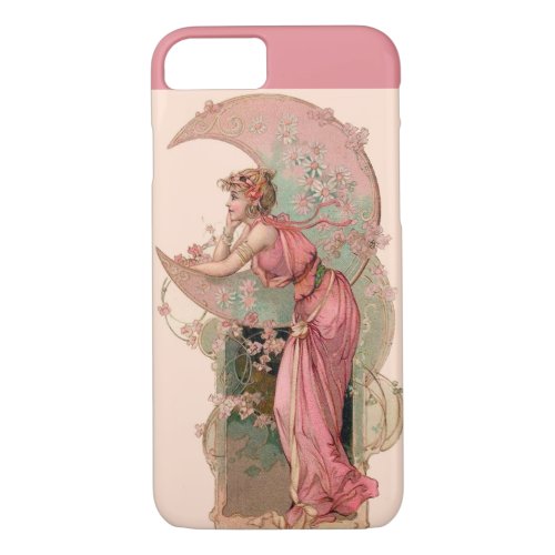 LADY OF THE MOON WITH FLOWERS IN PINK iPhone 87 CASE