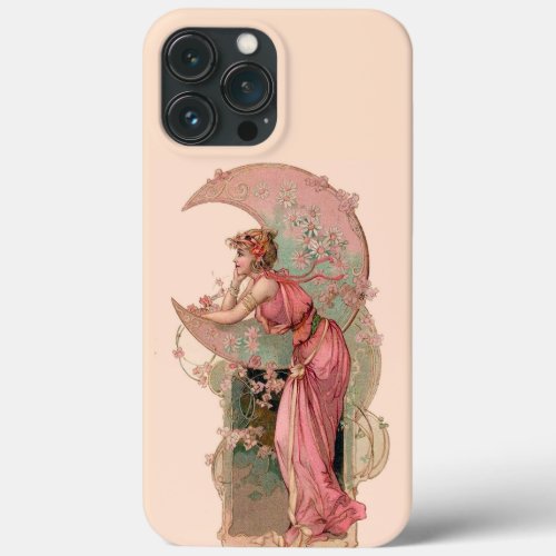 LADY OF THE MOON WITH FLOWERS IN PINK iPhone 13 PRO MAX CASE