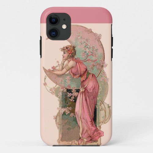 LADY OF THE MOON WITH FLOWERS IN PINK iPhone 11 CASE