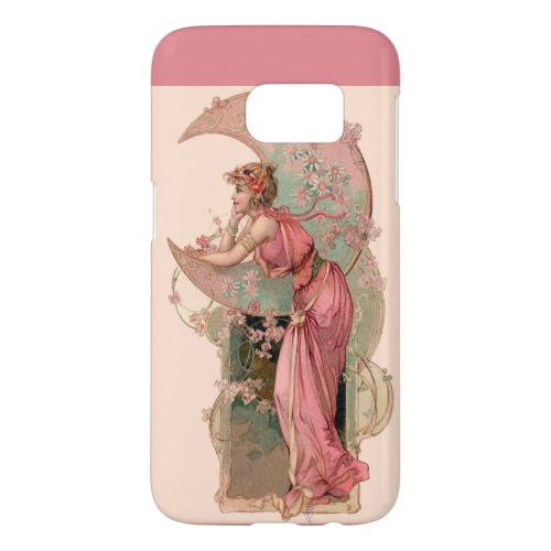 LADY OF THE MOON WITH FLOWERS IN PINK SAMSUNG GALAXY S7 CASE