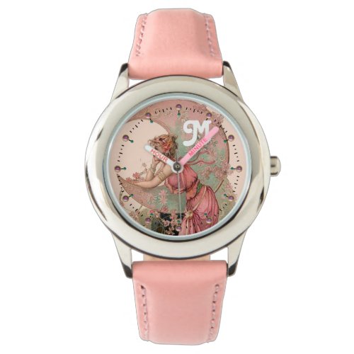 LADY OF THE MOON WITH FLOWERS IN PINK MONOGRAM WATCH