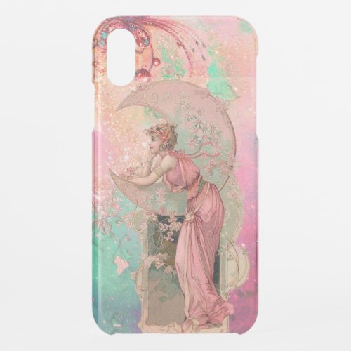 LADY OF THE MOON WITH FLOWERS IN PINK iPhone XR CASE