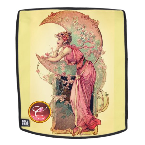 LADY OF THE MOON WITH FLOWERS PINK YELLOW MONOGRAM BACKPACK