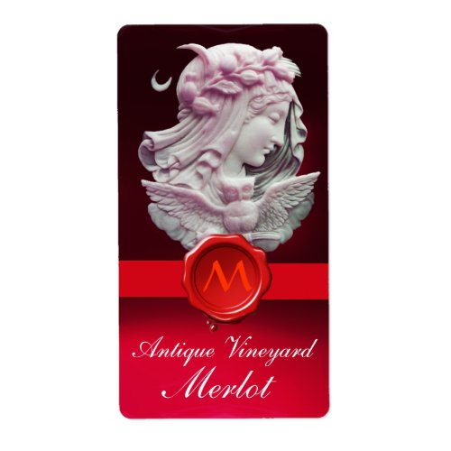 LADY OF THE NIGHTOWL RED WAX SEAL MONOGRAM Wine Label