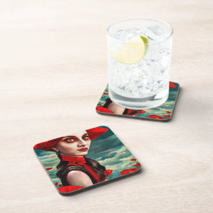 Lady of the Poppy Flowers fantasy original Art Beverage Coaster