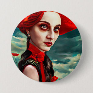 Lady of the Poppy Flowers fantasy original Art Button