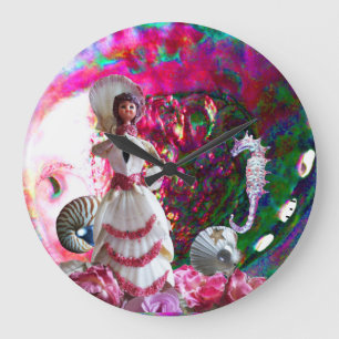 LADY OF THE SEASHELLS,MOTHER OF PEARL ,SEAHORSE LARGE CLOCK